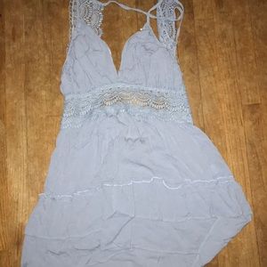 Blue lace tie back a-line dress